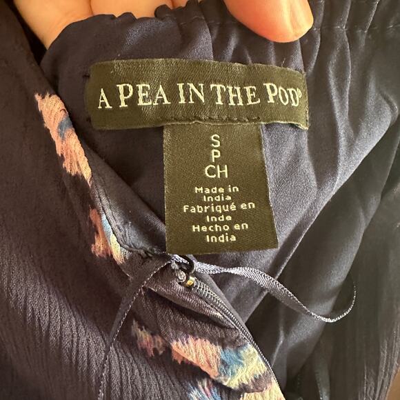 A PEA IN THE POD | Navy Blue Floral Chiffon Halter Maxi Dress | Size Small - Picture 7 of 7